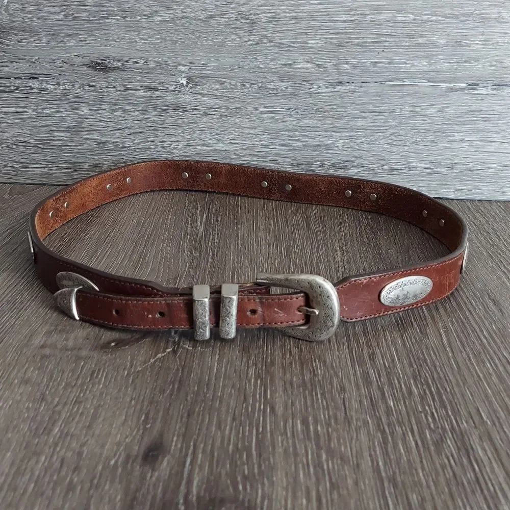 Vintage Brown Leather Oval Conchos Belt 36